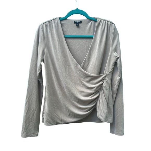 Express Size S Slinky Tan Neutral Crossover Top Ruched Surplice Modal Stretchy - Picture 1 of 12